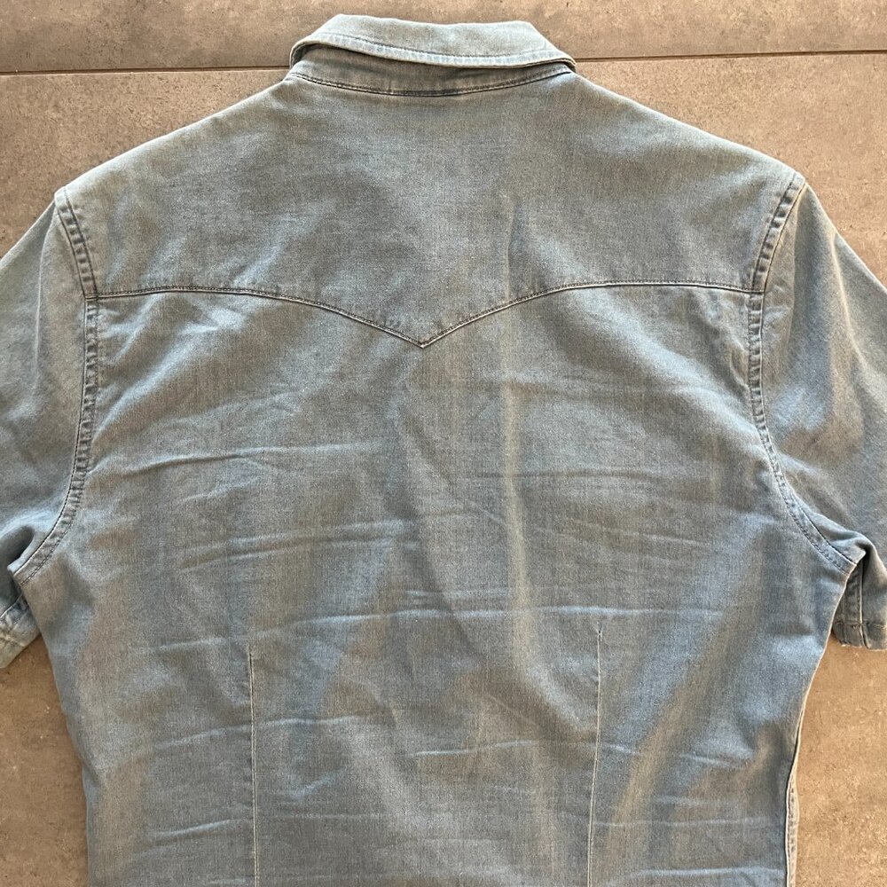 ASOS Mens LARGE Short Sleeve Slim Fit Western Denim Shirt - Picture 7 of 8